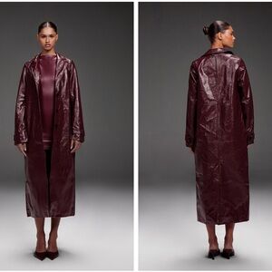 PRETTYLITTLETHING BURGUNDY HIGH SHINE TEXTURED FAUX LEATHER MAXI COAT